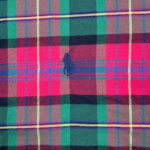 Ralph Lauren Button Down Mens Large Red Green Plaid Excellent Classic Fit Pony - Picture 2 of 7